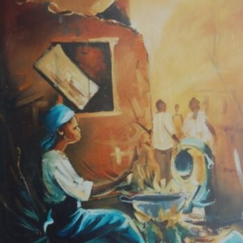 Painting titled "Night Market" by Kola Olatayo Opakunle, Original Artwork, Oil