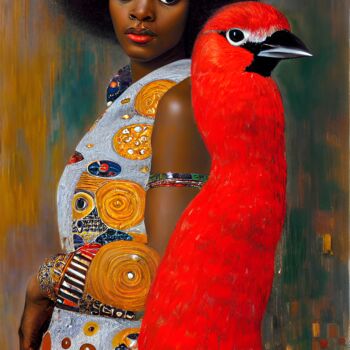 Ζωγραφική με τίτλο "Girl with red emu." από Kolective Art, Αυθεντικά έργα τέχνης, Λάδι