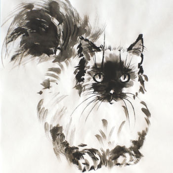 Drawing titled "Сat. Chinese art" by Alla, Original Artwork, Ink