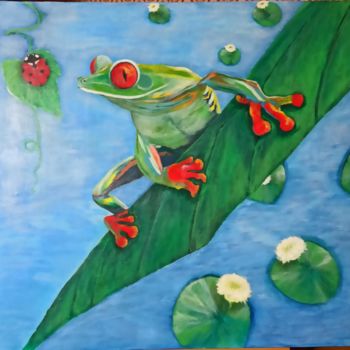 Painting titled "Red eyed frog" by Angela Antonova, Original Artwork, Acrylic