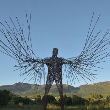 Sculpture titled "Icaro" by Komas, Original Artwork, Metals