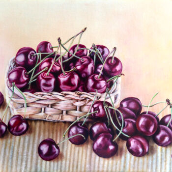 Картина под названием "Вишня (вишня в корз…" - Nadezhda Knyazeva, Подлинное произведение искусства, Масло