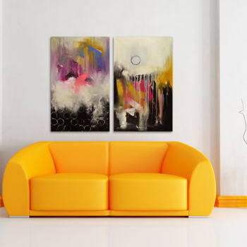 Painting titled "Untitled (diptych)" by Zhanna Kondratenko, Original Artwork, Oil Mounted on Wood Stretcher frame