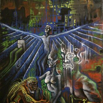 Pintura titulada "ночной город" por Konstantin Gruznev, Obra de arte original, Oleo