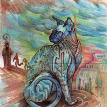 Drawing titled "кот" by Konstantin Gruznev, Original Artwork, Ballpoint pen