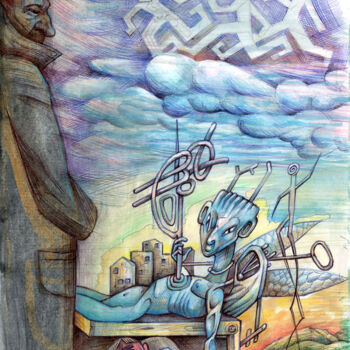 Disegno intitolato "богомол" da Konstantin Gruznev, Opera d'arte originale, Matite colorate