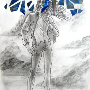 Коллажи под названием "Man on a cliff" - Konstantin Lakstigal, Подлинное произведение искусства, Графит