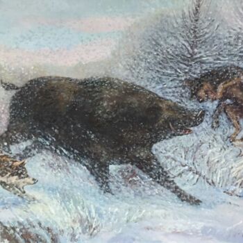 Картина под названием "По первому снегу" - Константин Попков, Подлинное произведение искусства, Акрил Установлен на Деревянн…