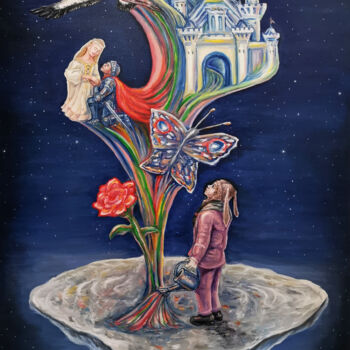 Peinture intitulée "Dream tree on child…" par Konstantin Rudnev, Œuvre d'art originale, Huile