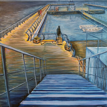 Peinture intitulée "Evening pier  (Вече…" par Konstantin Rudnev, Œuvre d'art originale, Huile