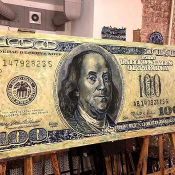 Painting titled "$ 100 depicts a por…" by Mamuka Morgoshia, Original Artwork, Oil