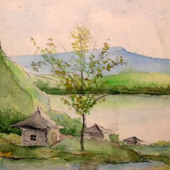 Painting titled "River-and-Tree" by Kosta, Original Artwork
