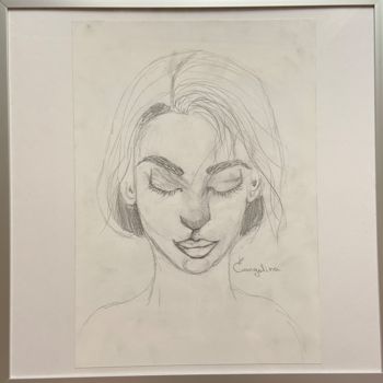 Painting titled "The Girl with Head…" by Evangelina, Original Artwork, Pencil