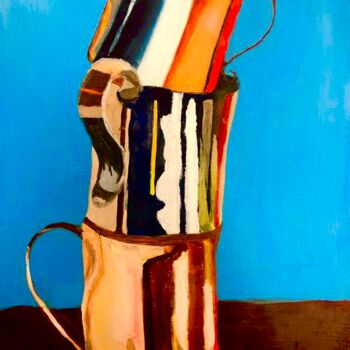 Schilderij getiteld "3 Mugs in the blue…" door Evangelina, Origineel Kunstwerk, Acryl