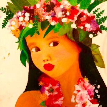 Malarstwo zatytułowany „Aloha 👋 (A Little h…” autorstwa Evangelina, Oryginalna praca, Olej
