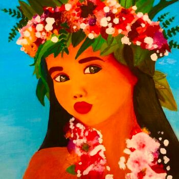 Peinture intitulée "ALOHA  👋 (A LITTLE…" par Evangelina, Œuvre d'art originale, Huile