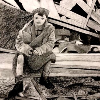 Рисунок под названием "The Child of War/ L…" - Evangelina, Подлинное произведение искусства, Древесный уголь