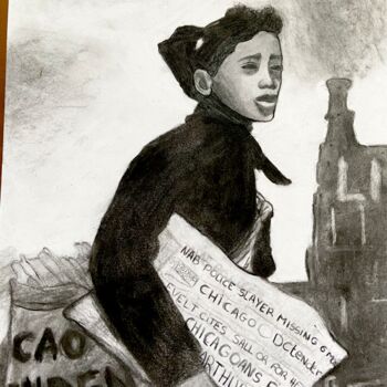 Disegno intitolato "The Chicago Newspap…" da Evangelina, Opera d'arte originale, Carbone