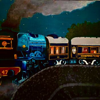 Картина под названием "The Orient-Express…" - Evangelina, Подлинное произведение искусства, Акрил Установлен на Деревянная р…