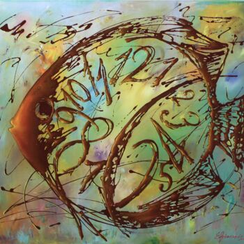 Malerei mit dem Titel "Clock fish" von Konstantinos Efimidis, Original-Kunstwerk, Öl