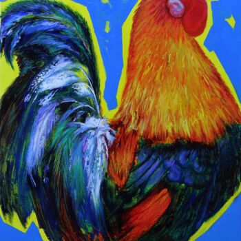 Painting titled "Rooster 1" by Konstantinos Efimidis, Original Artwork, Oil