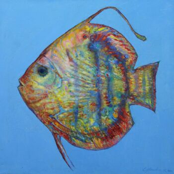 Картина под названием "Discus fish" - Konstantinos Efimidis, Подлинное произведение искусства, Масло