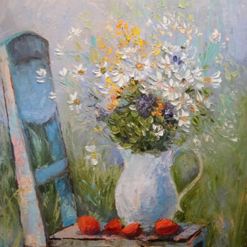 Картина под названием "Садовый букет с ром…" - Svetlana Konstantinova, Подлинное произведение искусства, Масло