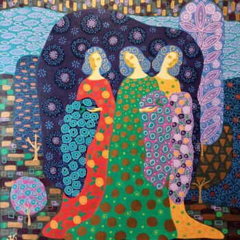 Картина под названием "Девы в саду" - Svetlana Konstantinova, Подлинное произведение искусства, Акрил