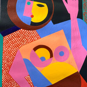 Schilderij getiteld "Cubist Woman" door Koola Adams, Origineel Kunstwerk, Acryl