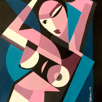 Peinture intitulée "Woman With Blue Bac…" par Koola Adams, Œuvre d'art originale, Acrylique