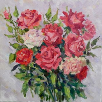 「Сентябрьские розы」というタイトルの絵画 Елена Кореннаяによって, オリジナルのアートワーク, オイル