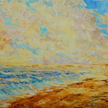 Картина под названием "Дикий пляж" - Елена Коренная, Подлинное произведение искусства, Масло