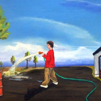 Peinture intitulée "Boy with a hose" par Kori Klyman, Œuvre d'art originale