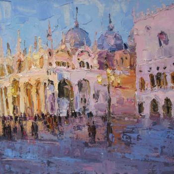 Painting titled "Evening at Piazza S…" by Korn, Original Artwork, Oil