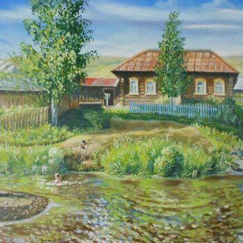 Painting titled "Лето в деревне" by Elena Kornienkova, Original Artwork, Oil