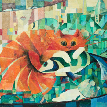 Malerei mit dem Titel "Городской охотник" von Elena Kozlova, Original-Kunstwerk, Öl