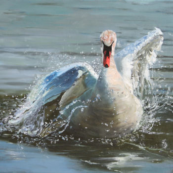 Painting titled "Swan Lake" by Zander, Original Artwork, Oil