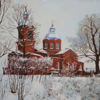 Painting titled "Village Church" by Zander, Original Artwork, Oil