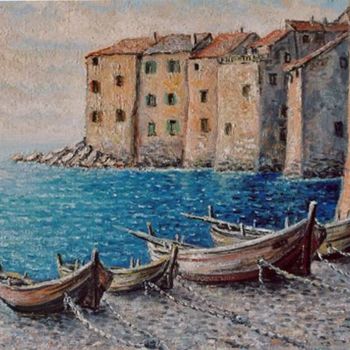 Painting titled "Barques au repos" by Alain Rapin, Original Artwork