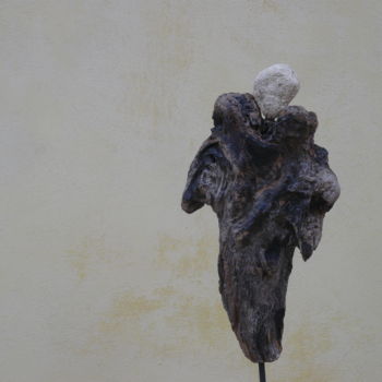 Sculpture intitulée "ANGELO DEL TEMPORALE" par Corrado Askerz - Korrad, Œuvre d'art originale, Bois