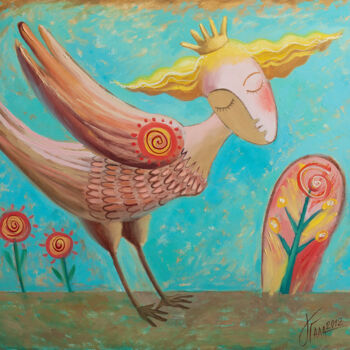 Malerei mit dem Titel "Bird Gamayun" von Galina Gataullina, Original-Kunstwerk, Öl