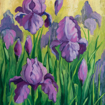 Картина под названием "irises" - Galina Gataullina, Подлинное произведение искусства, Масло
