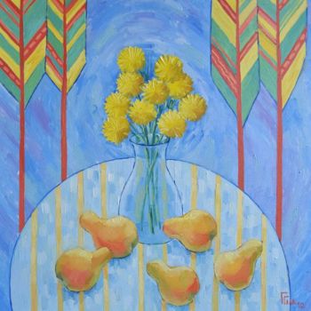 Картина под названием "Натюрморт с грушами" - Galina Gataullina, Подлинное произведение искусства, Масло
