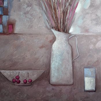 Картина под названием "Натюрморт с вишней" - Galina Gataullina, Подлинное произведение искусства, Масло
