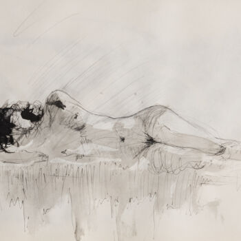 Drawing titled "Nude Female lying o…" by Mihail Ivanov, Original Artwork, Ink