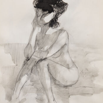 Desenho intitulada "Nude Woman on Couch" por Mihail Ivanov, Obras de arte originais, Tinta