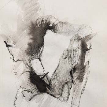 Dessin intitulée "Man posing Drawing" par Mihail Ivanov, Œuvre d'art originale, Encre