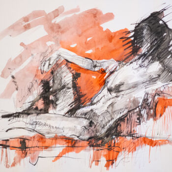 图画 标题为“Man on couch, red w…” 由Mihail Ivanov, 原创艺术品, 墨