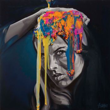 Painting titled "Memory of Guilt" by Kos Cos, Original Artwork, Oil Mounted on Wood Stretcher frame