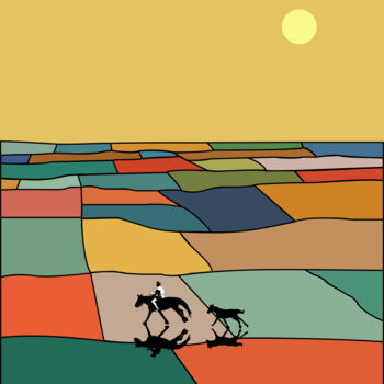 Painting titled "Patchwork fields" by Kosta Morr, Original Artwork, Acrylic Mounted on Wood Stretcher frame